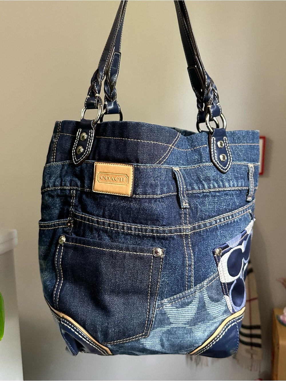 Rare Vintage Coach Denim Jean Tote Bag Purse - Picture 2 of 10